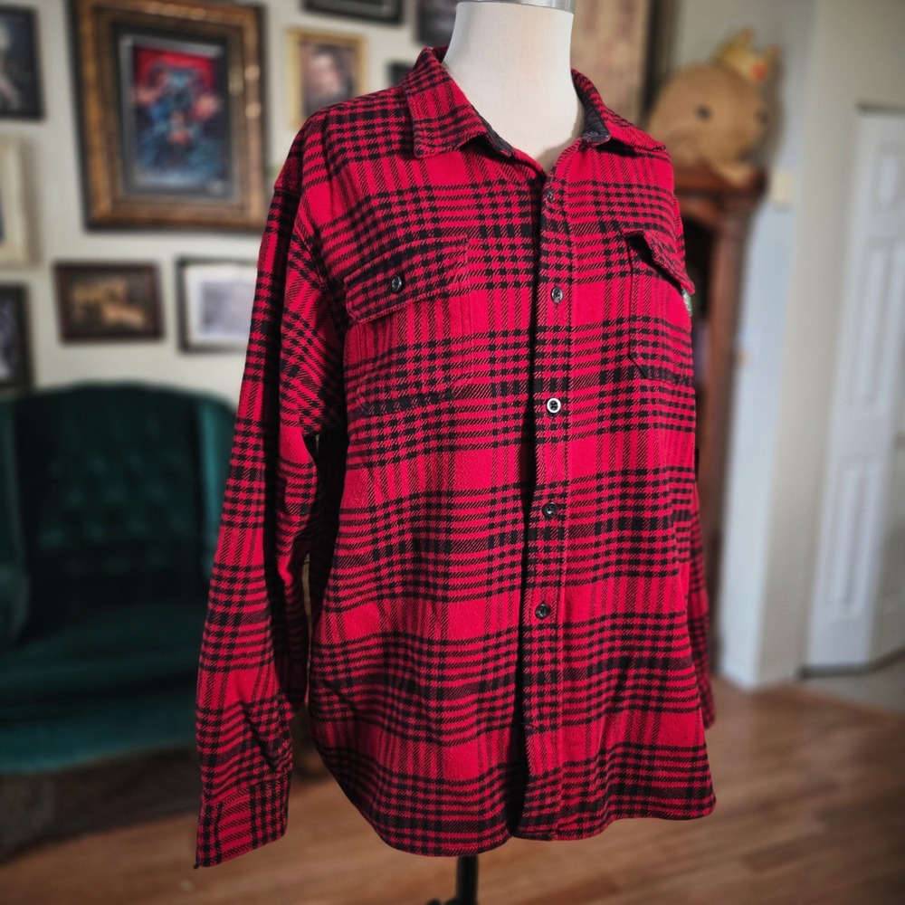 Woolrich Flannel Shirt Mens XXL Red Black Plaid Heavy Outdoor Buffalo Check Work